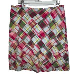 Brooks Brothers Womens Pastel Patchwork Madras Plaid Cotton A-Line Skirt 14 Y2K